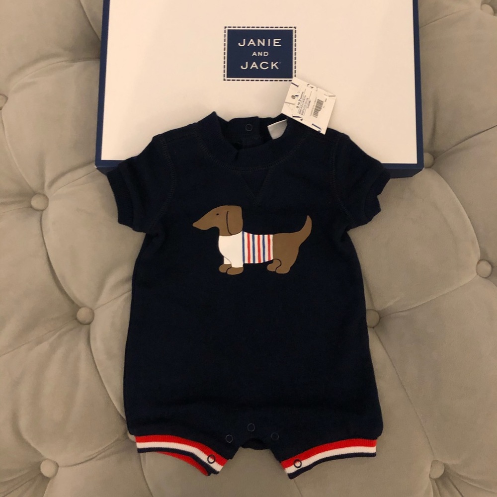 Puppy navy blue onesie